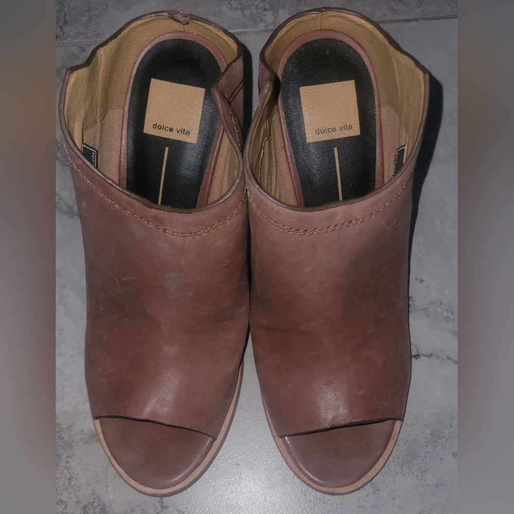 Dolce Vita‎ Noa Leather Peep Toe Heeled Mules Sz 10